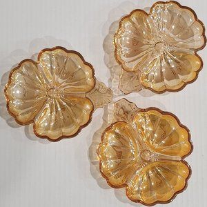 Rare Find: Vintage Lot of 3 Jeanette Marigold Carnival Clover Leaf Shaped Divide